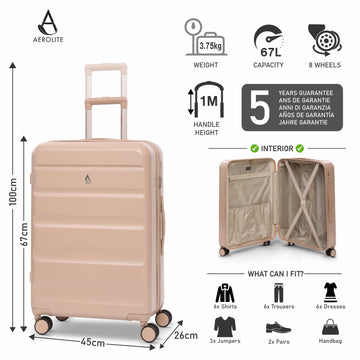 Aerolite 24” Medium 67L ABS Check-In Suitcase – Lightweight Hard Shell Luggage with 4 Spinner Wheels, TSA Lock & Organised Interior – Beige